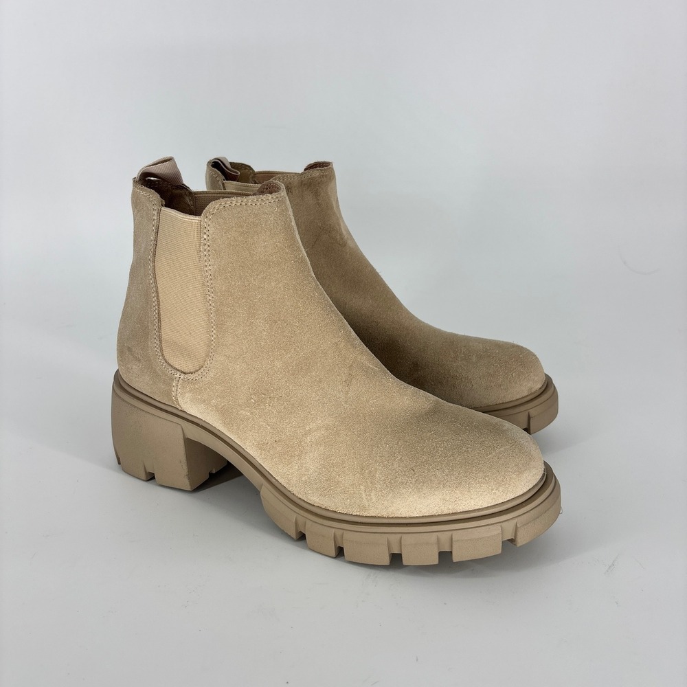 Steve Madden Howler Ankle Boot Beige Sand Suede Women Size 9.5 Lug Sole Platform